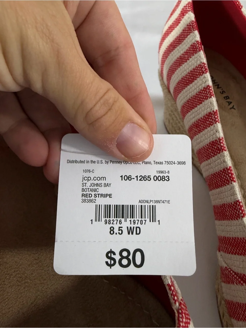 NWT St. John’s Bay Womens Size 8.5W Striped Red and Cream Espadrille Wedge Flats